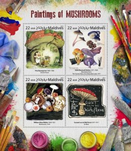 MALDIVES - 2017 - Paintings of Mushrooms - Perf 4v Sheet - Mint Never Hinged