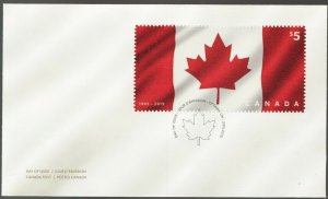 scott 2808 OFDC - $5 Flag of Canada - 1965 / 2015 - Satin Fabric Stamp