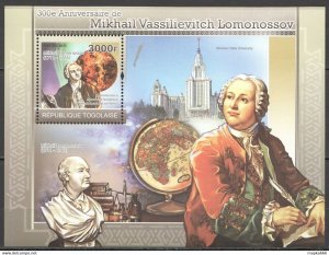 2011 Togo Great Scientist 300Th Anniversary Mikhail Lomonosov Bl ** Tg1105