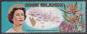 Cook Islands 1969 MH Sc #267 30c Map of islands, Queen Elizabeth II