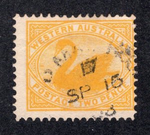 Western Australia 1902 2p yellow Swan, Scott 77 used, value = $4.75