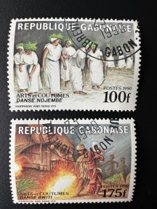 Gabon 1990 Mi. A-B 1071 cancelled used Arts Customs Dance Ndjembe Bwiti Dancing
