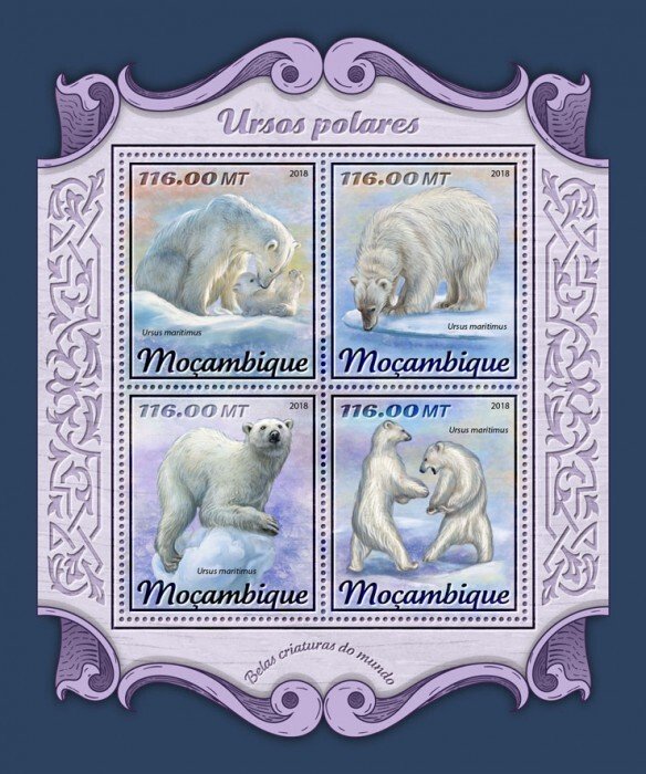 MOZAMBIQUE - 2018 - Polar Bears - Perf 4v Sheet - Mint Never Hinged