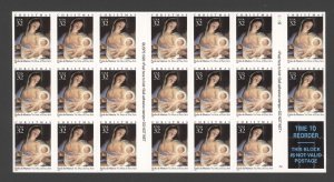 1996 US Scott#3112a 32c Madonna & Child Booklet Pane of 20 MNH