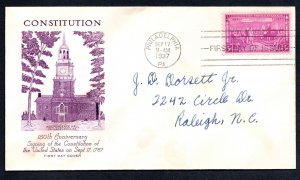 US 1937 3¢ Constitution FDC #798 Used CV $9