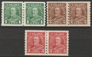 Canada 1935 Sc 228-30 coil pairs set MLH*/MH*