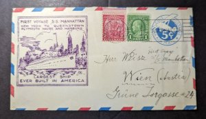 1932 USA Seapost Airmail Cover SS Manhattan to Vienna Austria First Voyage