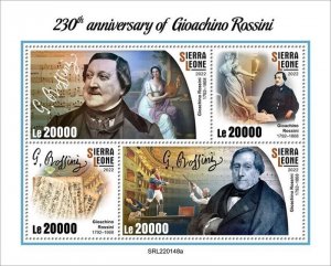 Sierra Leone - 2022 Composer Gioachino Rossini - 4 Stamp Sheet - SRL220148a
