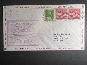 1932 USA Airmail Cover Zeppelin USS Akron Lakehurst NJ to Battle Creek MI