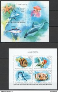 2013 Togo Fauna Fish & Marine Life La Vie Marine Dolphins Kb+Bl ** Tg755