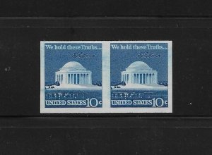 US Stamps: #1520b EFO; 10c 1973 Jefferson Memorial Coil; Imperforate Pair; MNH