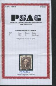 1863 US Stamp #76 5c Mint No Gum F/VF Catalogue Value $525 Certified 