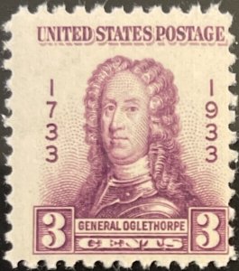 Scott #726 1933 3¢ Georgia Bicentennial MNH OG