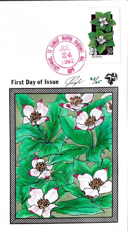 Pugh Designed/Painted Bunchberry Red Texas Cancel FDC.. 23 of Only 25 created!