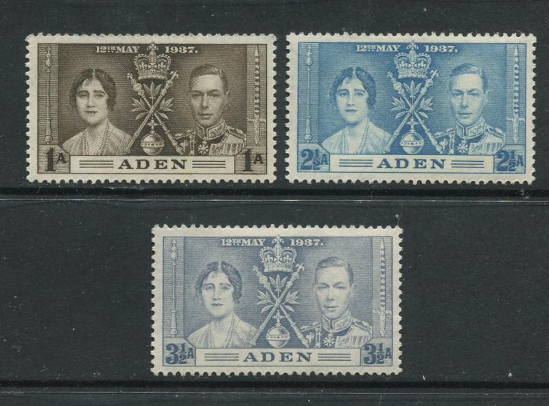 ADEN - Scott 13-15 - Coronation Issue - 1937- MVLH - Set of 3 Stamps