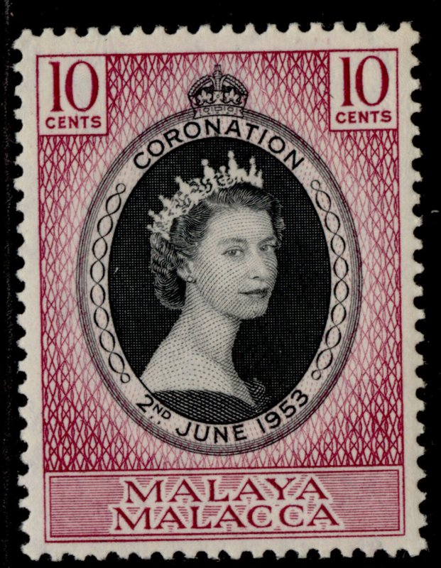MALAYSIA - Malacca QEII SG22 10c black & reddish purple 1953 CORONATION M MINT