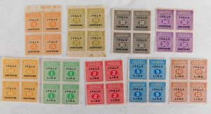 Italy (Allied Military Gov't) #IN1-IN9, Mint/NH/NG on some, Blocks of 4, 1943