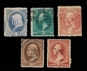 EXCELLENT GENUINE SCOTT #206 207 208 209 210 F-VF USED SET OF 5 ABNC STAMPS