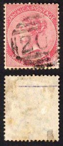 Jamaica SG18 1d Rose (thin and toned) Wmk CA Milk River 201 Pmk