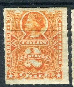 CHILE; 1877 early Columbus rouletted issue Mint hinged Shade of 2c. value