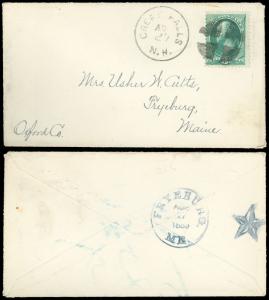 AUG 27, 1883 GREAT FALLS NH CDS, FANCY STAR Rec'ving CxL Cover Fryeburg ME, #207