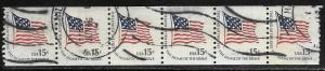 USA 1618C: 15c Fort McHenry Flag, used, strip of 6, F-VF