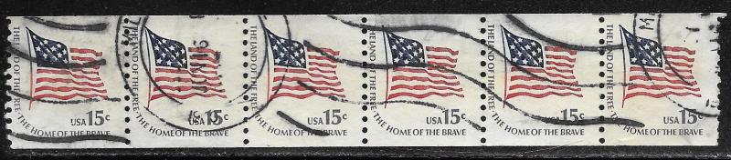 USA 1618C: 15c Fort McHenry Flag, used, strip of 6, F-VF