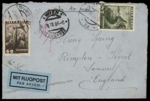Austria Vienna Somerset England 1936 Airmail Rohrpost Pneumatic Mail Cover 66958