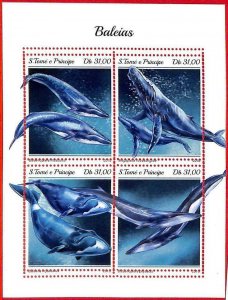 A3183- SAO TOME & PRINCIPE, ERROR MISSPERF Miniature s: 2018 Whales, Marine Life