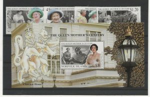 Norfolk Island 1999 Queen Mother century set of 4 and miniature sheet   MNH