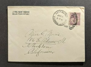 1933 SS President Hoover USTP Sea Post Cover to Stockton California