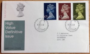 GB FDC 1977 HIGH VALUES £1, £2, £5 GPO COVER, BUREAU HANDSTAMP