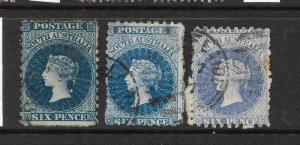 SOUTH AUSTRALIA 1876-00  6d     QV    FU  3 SHADES  SG 139/40/41