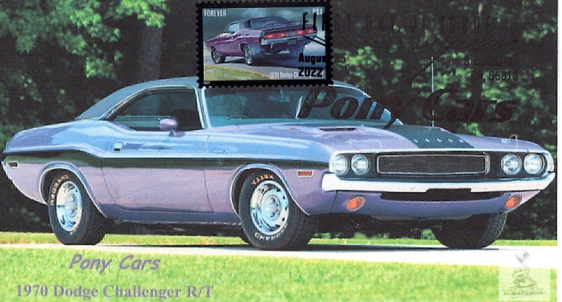 Pony Cars First Day Cover  #2 of 5 Dodge Challenger (B&W cancel)