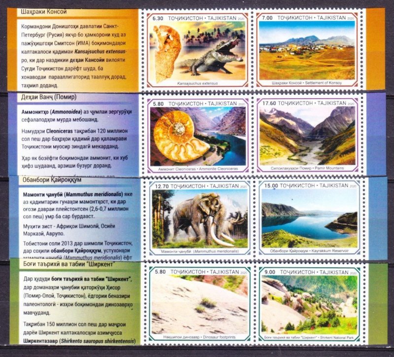 2020 Tajikistan 943-950Paar Prehistoric Animals - Paleontology of Tajikistan