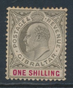 Gibraltar 1905 1/- Black & Carmine SG 61 Wmk Multi Crown CA Mint Hinged (FOLD)