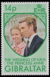 Gibraltar 324 Royal Wedding Princess Anne Green 14p single (1 stamp) MNH 1973