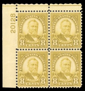 United States, 1910-30 #640 Cat$20, 1927 8c olive green, plate block of four,...