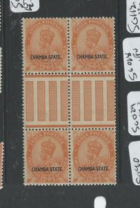 INDIA CHAMBA (P0804B) KGV 2A 6P SG 69 GUTTER BL OF 4  MNH 