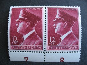 Germany WWII Hitler Nazi semipostal Sc B203 MNH pair numbered margins too!