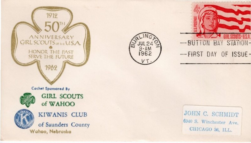 Girl Scouts cachets 1962 FDC Sc 1199: Wahoo, NE Levy 62FD-86 #K040