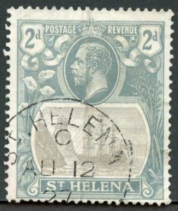 St Helena SG100a 2d Grey and Slate Broken Mainmast Vertical crease Cat 180 poun