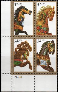 United States 2979a - Mint-NH - 32c Carousel Horses (Plate Block - LL) (1995)