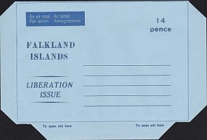 FALKLAND IS 1982 14p Liberation Issue aerogramme - unused..................B1268