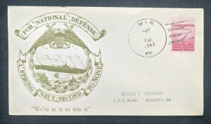 1943 Submarine US Navy For National Defense Cover Win KY to Augusta Georgia