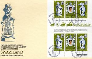 SWAZILAND 1978 Sc#302 Coronation Anniversary Q.E.II Sheetlet (6) FDC