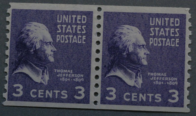 United States #842 3 Cent Washington Coil Pair MNH