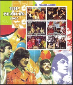 Congo 2004 Music Rock Band  The Beatles  1967 Sheet of 6 MNH Privat