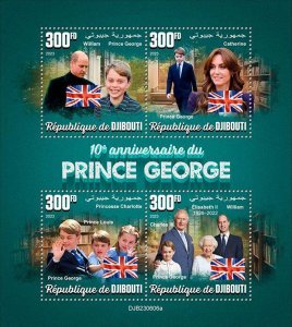 DJIBUTI - 2023 - Prince George, 10th Birthday - Perf 4v Sheet -Mint Never Hinged