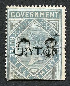 Ceylon Telegraph SGT4 1r India opt Ceylon with a Date cancel Cat 15